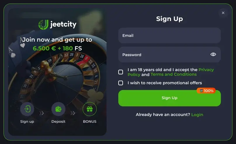 JeetCity Casino registration Australia